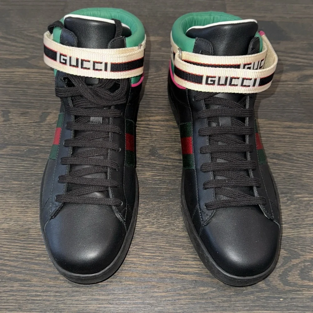 Gucci Leather Ace Stripe High Top Sneaker-523472-Authentic-NIB